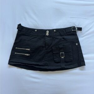 I.AM.GIA Black Mini Skirt with Buckle and Zipper Accents